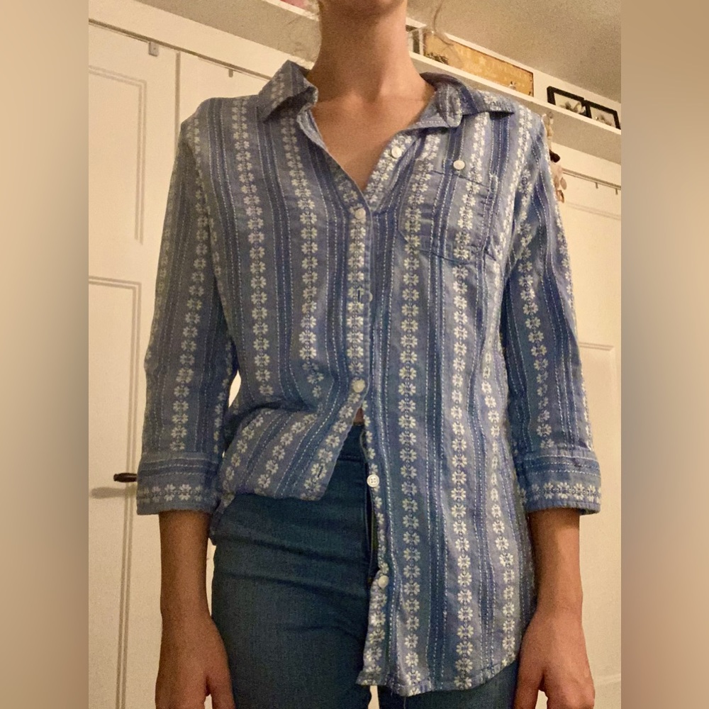 Denim Embroidered Button Up